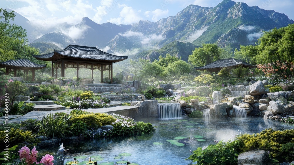 A breathtaking fusion of nature and architecture, where stunning landscapes harmonize with magnificent structures to create a scene of serene beauty A breathtaking fusion of nature and architecture, where stunning landscapes harmonize with magnificent structures to create a scene of serene beauty