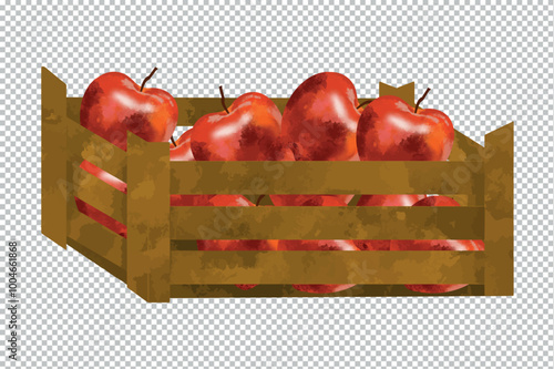 Illustration pommes rouges cagette  en bois vecteur