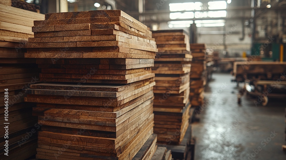 pine wood planks neatly stacked in a factory setting emphasizing organized lumber ready for processing and the role of timber in construction projects pine wood planks neatly stacked in a factory setting emphasizing organized lumber ready for processing and the role of timber in construction projects