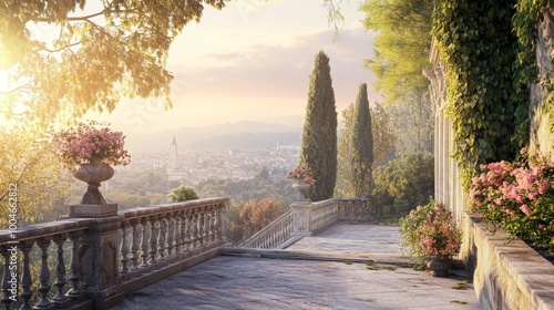 A breathtaking fusion of nature and architecture, where stunning landscapes harmonize with magnificent structures to create a scene of serene beauty