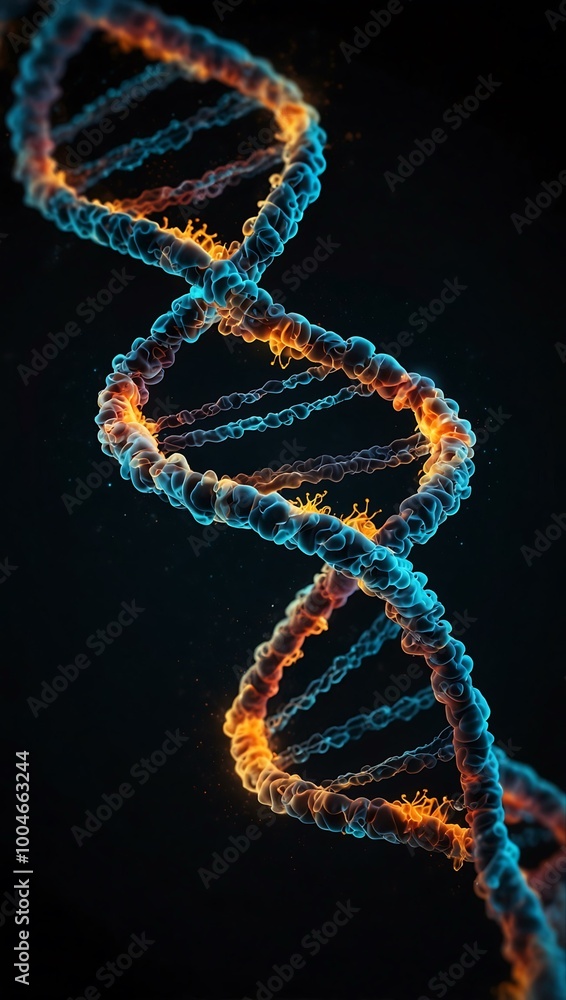 Glowing DNA helix on a dark background. Glowing DNA helix on a dark background.