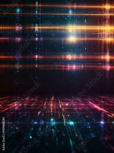 Glowing lights on abstract tech background.