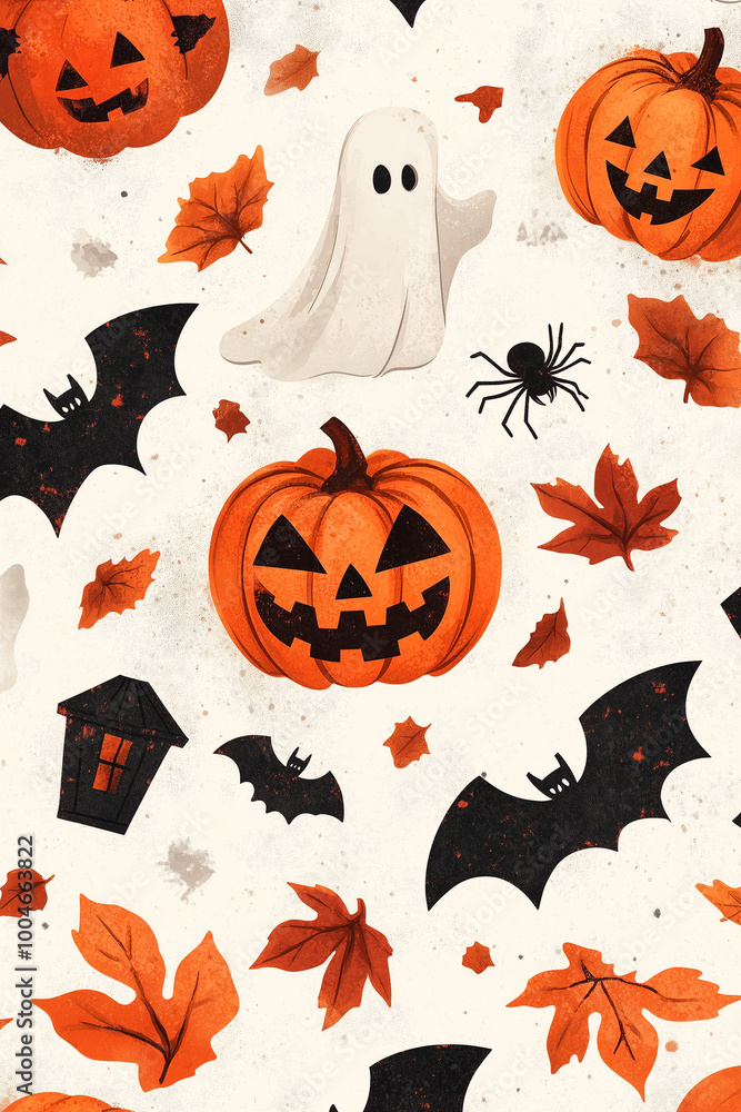 planche d'illustrations d'halloween, citrouille, chauve-souris, fantôme, noir, orange, symboles, jack o lantern planche d'illustrations d'halloween, citrouille, chauve-souris, fantôme, noir, orange, symboles, jack o lantern