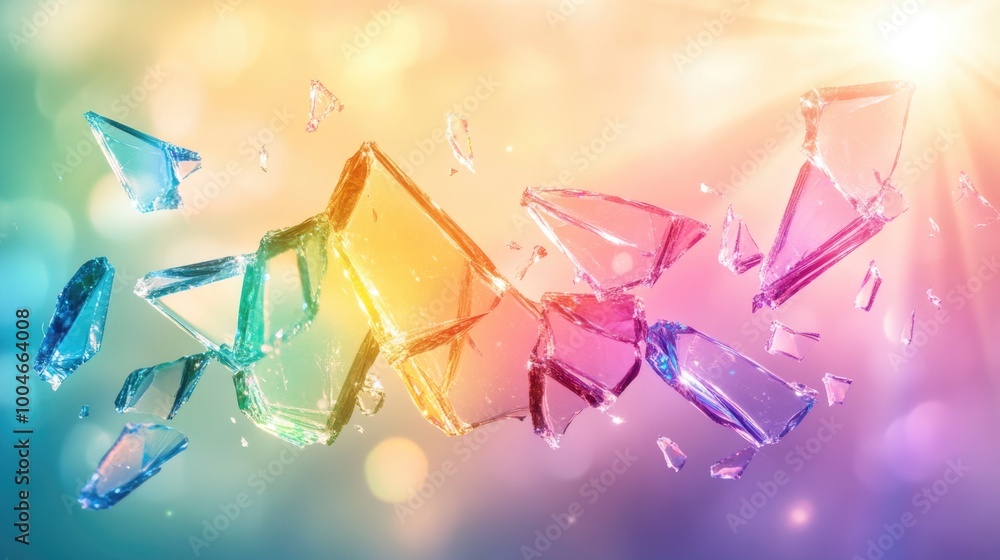 Colorful geometric crystals shattering in sunlit spectrum of rainbow light Colorful geometric crystals shattering in sunlit spectrum of rainbow light
