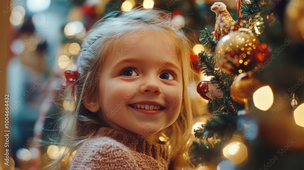 a child decorates a Christmas tree with toys a child decorates a Christmas tree with toys