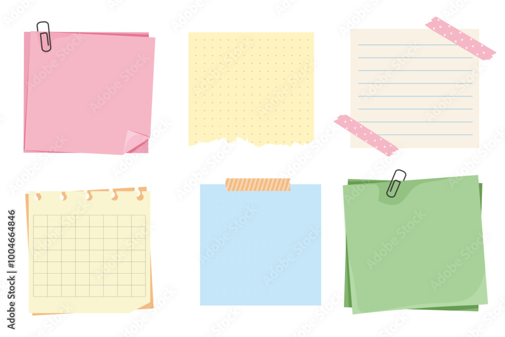 Memo notes, paper for note with clip, postit. Planner notebook page. Idea list. Post note sticker. Quote frame, reminder. Memo notes, paper for note with clip, postit. Planner notebook page. Idea list. Post note sticker. Quote frame, reminder.