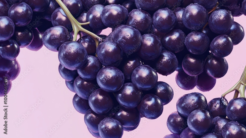 Dark purple grape clusters on a pastel background. Generative AI image Dark purple grape clusters on a pastel background. Generative AI image