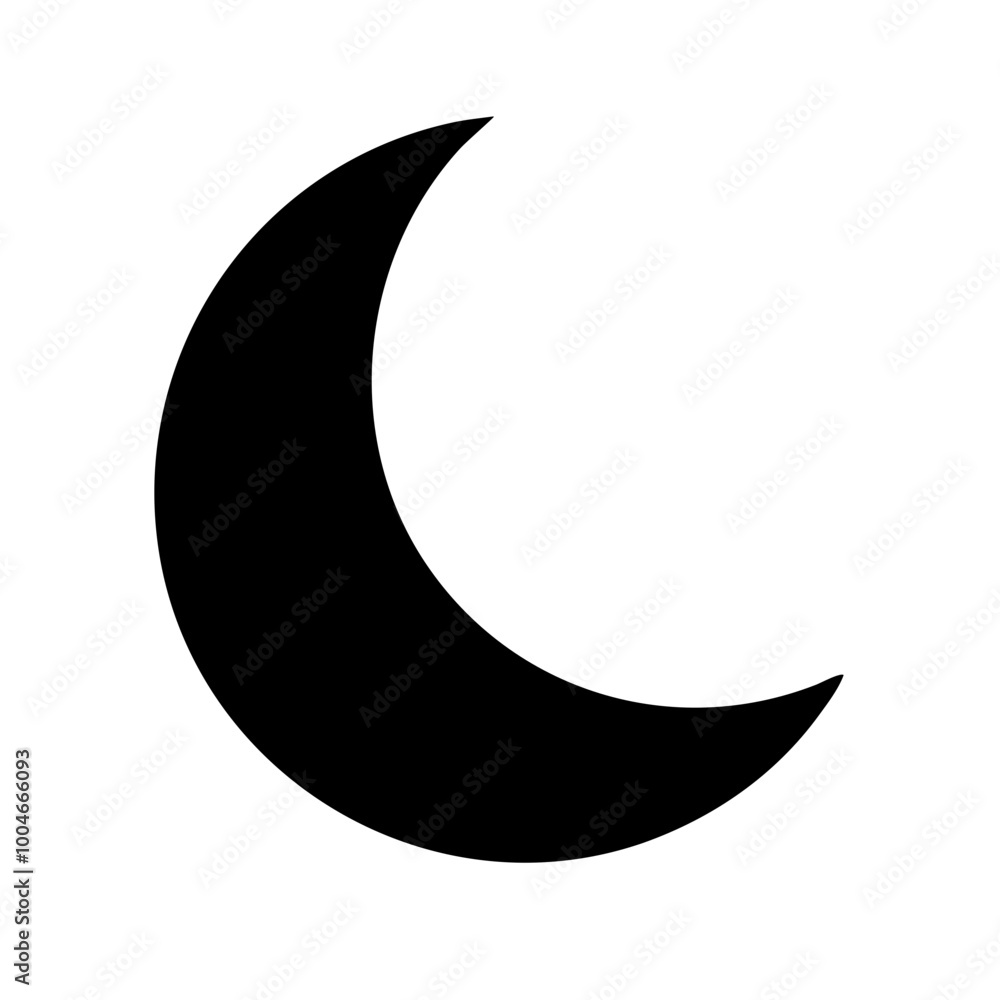 Simple black silhouette of a crescent moon on a white background Simple black silhouette of a crescent moon on a white background