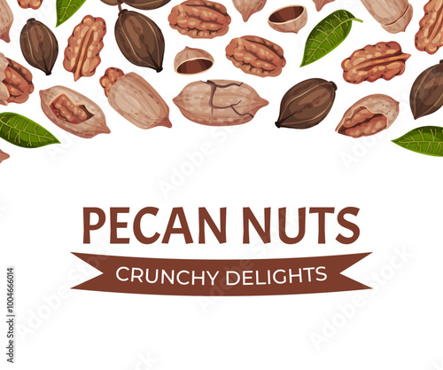 Pecan Nut Banner Design with Kernel and Shell Vector Template