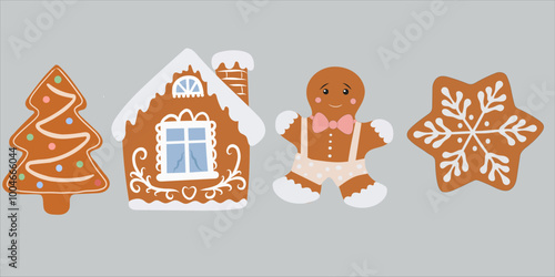 Vector set of gingerbread cookies is ideal for commercial purposes: cards, posters, advertising, pattern