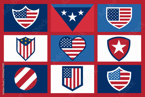 flag usa set isolated icon on vector