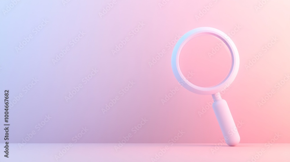 Magnifying glass on pink and blue gradient background, minimal concept Magnifying glass on pink and blue gradient background, minimal concept