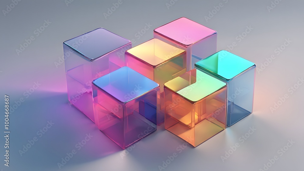 Bright transparent cubes with a playful glow on a soft background Bright transparent cubes with a playful glow on a soft background