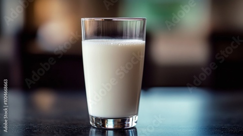 organic nonhomogenized fresh milk in a glass with a rich creamy layer on top representing sustainable dairy farming and eco-conscious agriculture practices photo