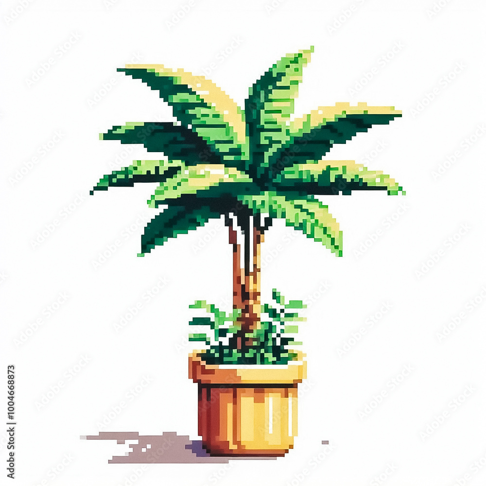 Fototapeta premium 8bit pixel art style illustration of a potted plant