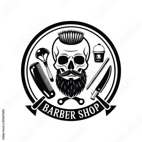 barber stencil vector art silhouette logo design black and white 