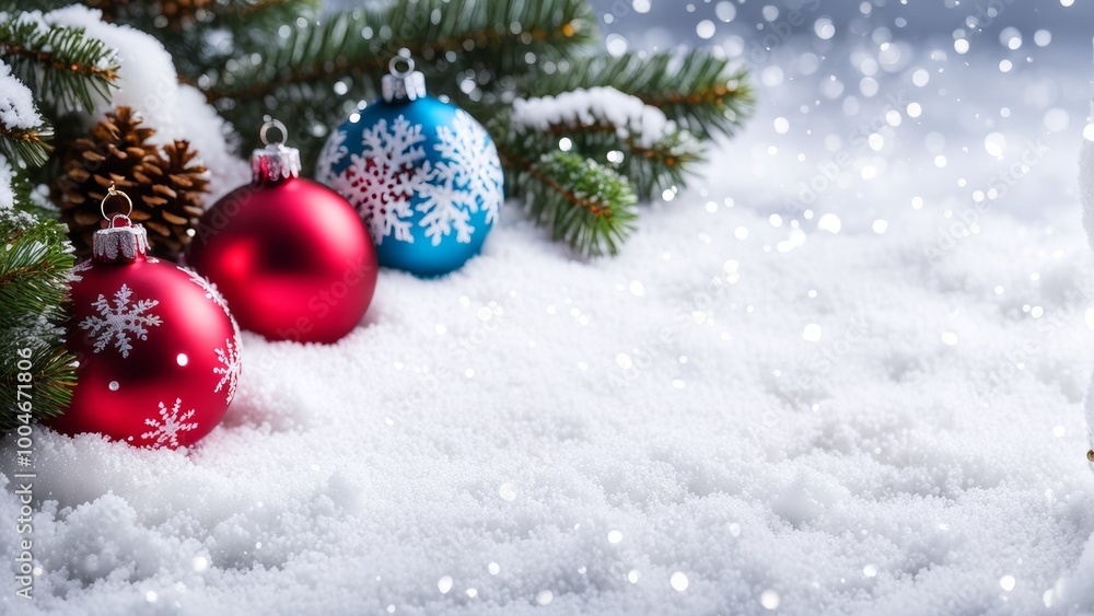 Beautiful Christmas decorations in the snow with a place to copy the text. Beautiful Christmas decorations in the snow with a place to copy the text.