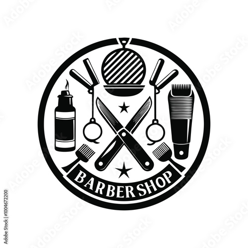 barber stencil vector art silhouette logo design black and white 