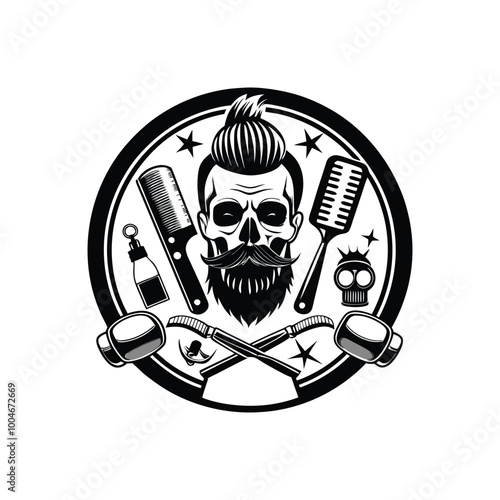 barber stencil vector art silhouette logo design black and white 