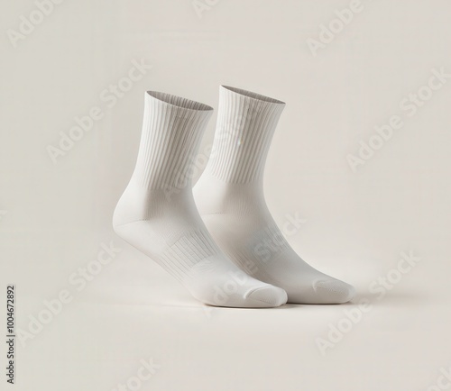 Pair of white ribbed athletic socks with a minimalist design.