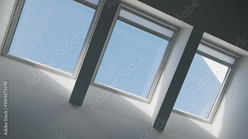 A series of motorized skylights deploy their shading systems to block direct solar radiation from entering the contemporary residence