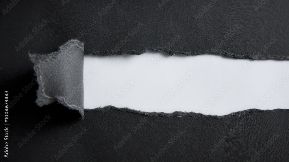 Obraz premium Close-up of black paper torn to reveal a white strip underneath.