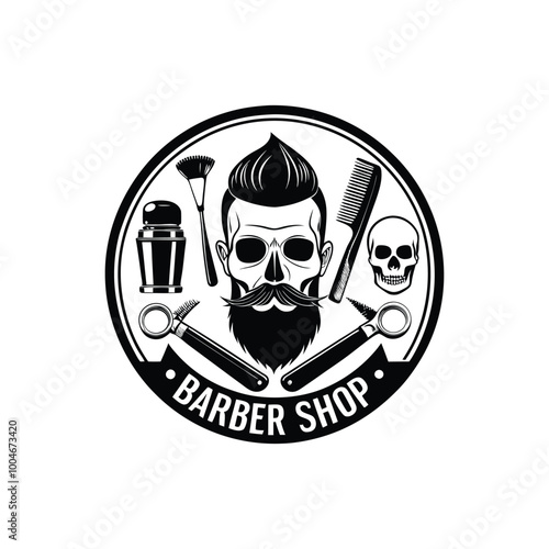 barber stencil vector art silhouette logo design black and white 