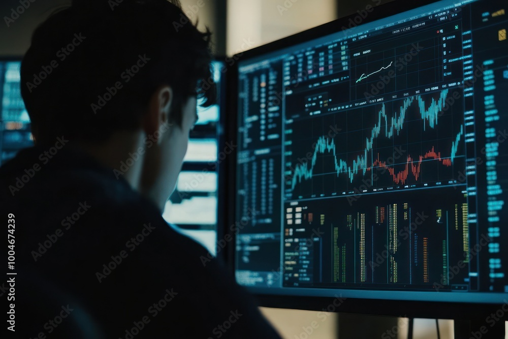 Individual Analyzing Stock Market Trends on Screen Individual Analyzing Stock Market Trends on Screen