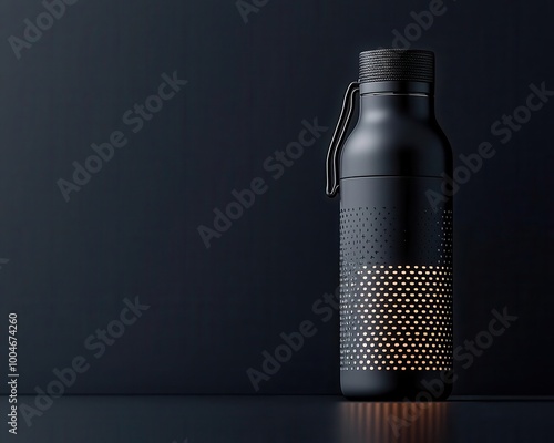 Smart water bottle with LED hydration reminders, glowing in a futuristic design, Smart water bottle, Modern, tech-savvy, hydration photo