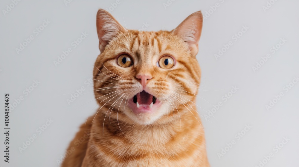 Surprised ginger cat staring straight ahead with mouth open. Surprised ginger cat staring straight ahead with mouth open.