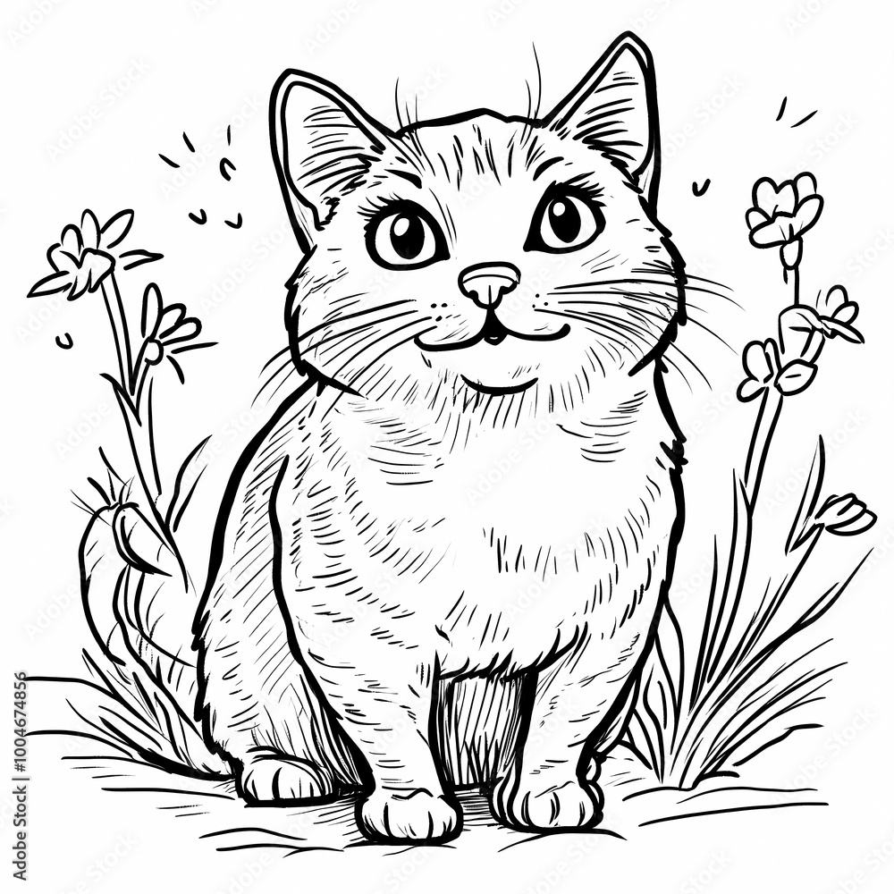 A black and white coloring book with an illustration of a cat, creating a platform for children's creativity. Promotes the development of creativity and perseverance. A black and white coloring book with an illustration of a cat, creating a platform for children's creativity. Promotes the development of creativity and perseverance.