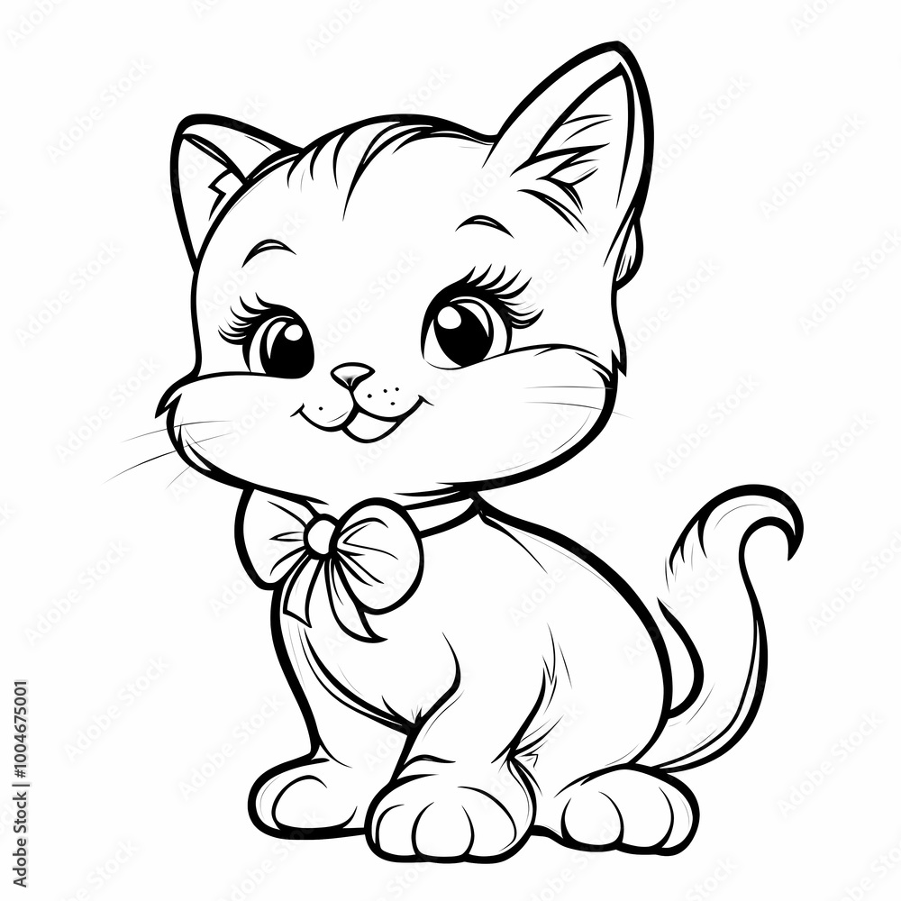 Obraz premium Coloring page with a cat, black and white outline. A great opportunity for children to show their imagination and artistic skills.