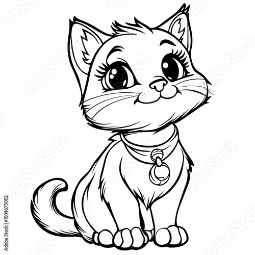 Coloring page with a cat, black and white outline. A great opportunity for children to show their imagination and artistic skills. photo