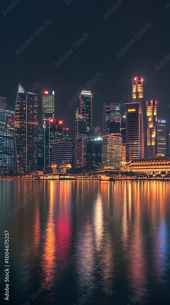Fototapeta premium Gorgeous night view singapore’s city lights and reflections image