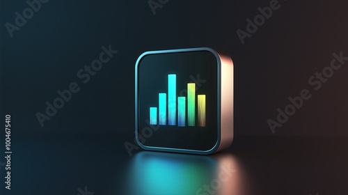 Illustrated laptop icon with a 3d effect and a bar graph transitioning from blue to yellow