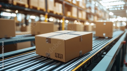 supply chain automation in a smart warehouse featuring automated conveyor belts transporting packages showcasing enhanced logistics and efficient warehouse operations photo