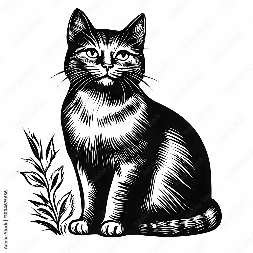 Obraz premium Coloring page with a cat, black and white outline. A great opportunity for children to show their imagination and artistic skills.