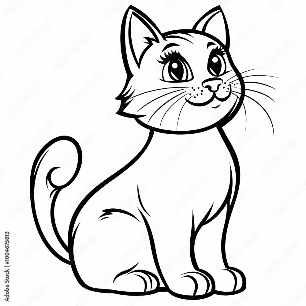 Coloring page with a cat, black and white outline. A great opportunity for children to show their imagination and artistic skills.