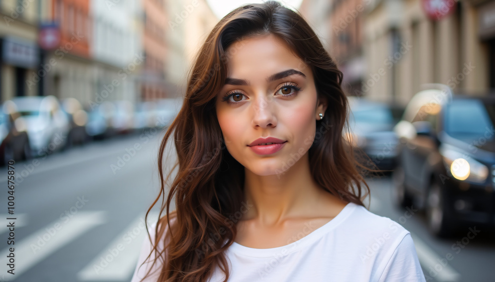 The image is a close-up portrait of a young woman's face. The image is a close-up portrait of a young woman's face.