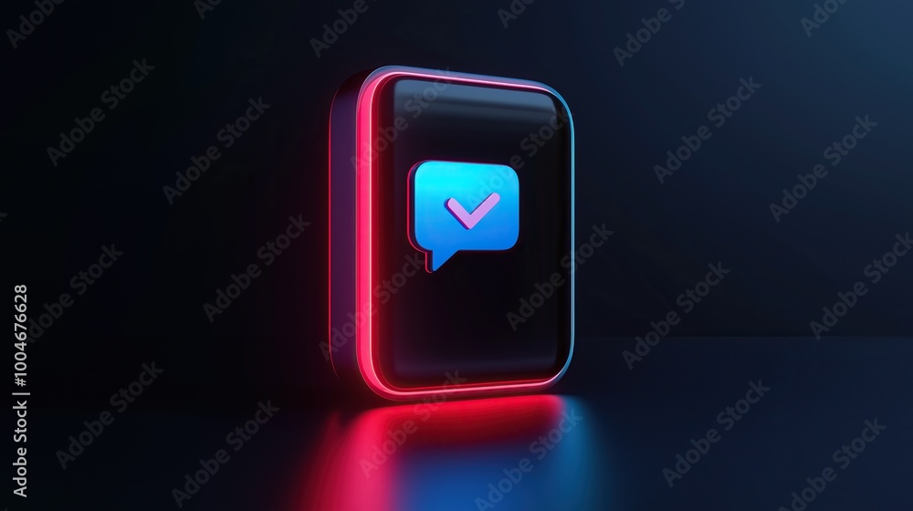 3D-rendered icon with a notification bubble and checkmark, symbolizing messaging, digital communication, and alert verification 3D-rendered icon with a notification bubble and checkmark, symbolizing messaging, digital communication, and alert verification
