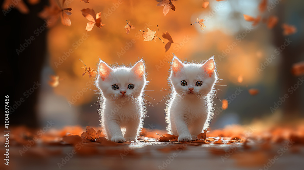 two cats playing under maple trees, two cats playing under maple trees,