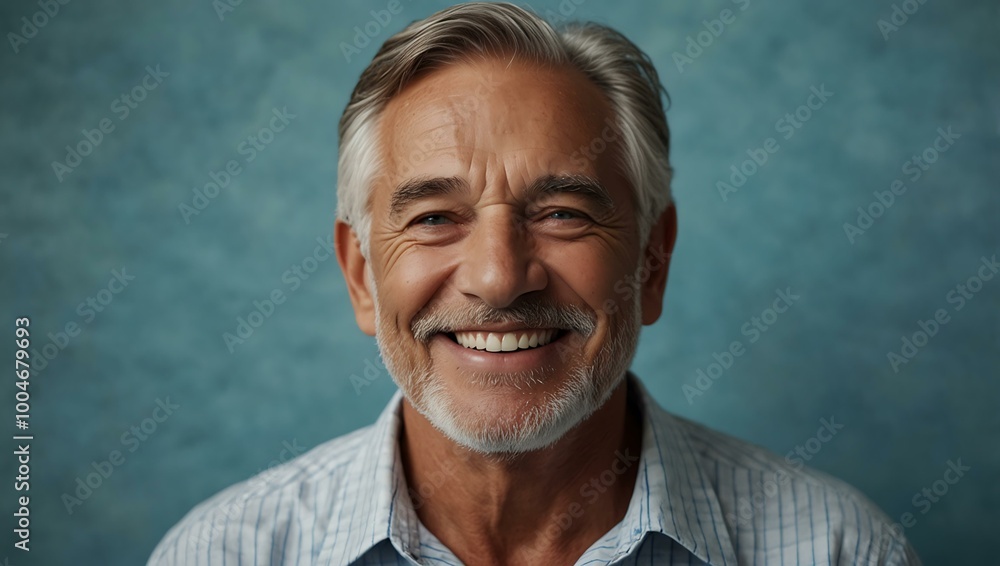 Happy senior man smiling against a blue backdrop. Happy senior man smiling against a blue backdrop.