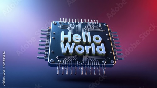 Motherboard Circuits Displaying 'HELLO WORLD', Programming and Coding Concepts photo