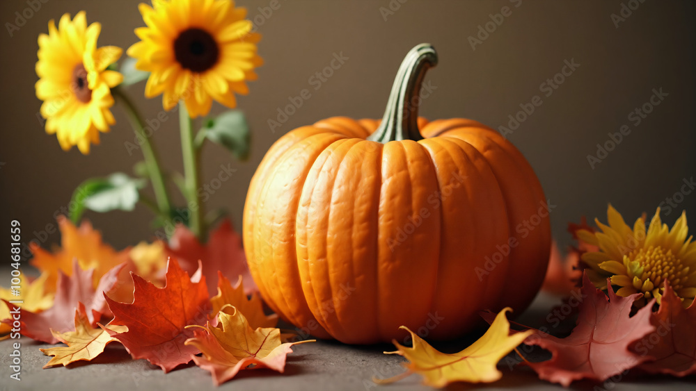 Fall Autumn Pumpkins Sunflowers Orange Leafs Decoration Fall Autumn Pumpkins Sunflowers Orange Leafs Decoration