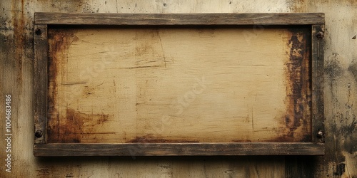 A vintage wooden billboard with a clean rectangular shape, featuring a weathered texture and a blank space in the center, isolated for emphasis against a neutral background