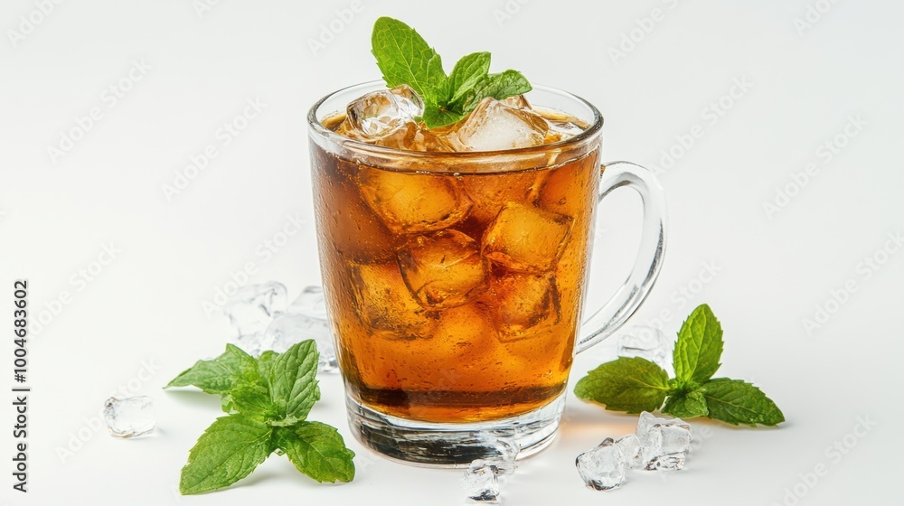 Refreshing iced tea with mint served in a clear glass Refreshing iced tea with mint served in a clear glass