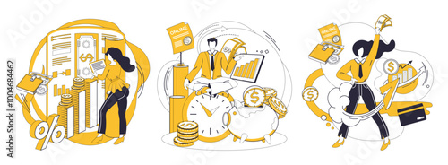 Capital management vector illustration. The tapestry financial success is woven with threads strategic capital management Analyze economic terrain with lens effective capital planning and development