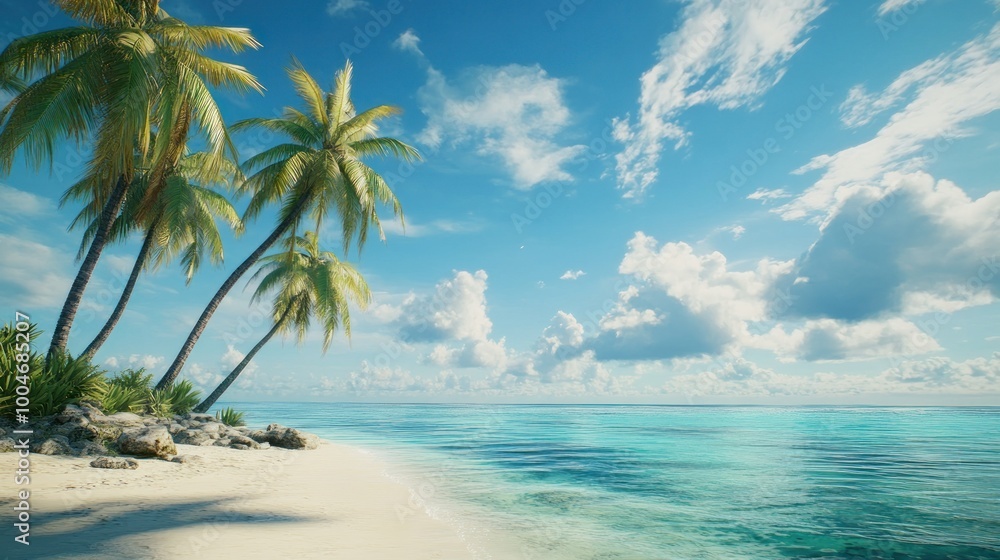 Serene Tropical Beach with Palm Trees and Clear Waters