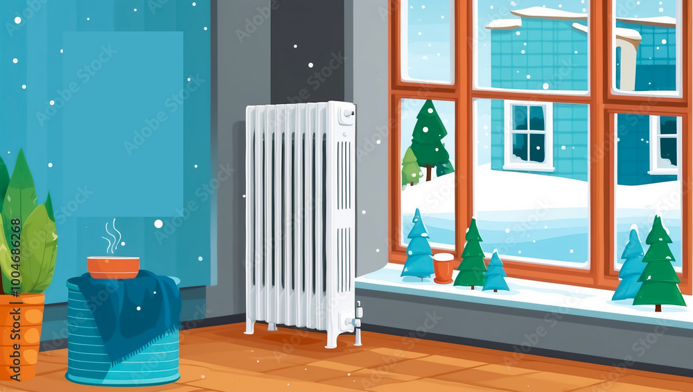 Naklejka premium heating radiator in living room radiator, flat design