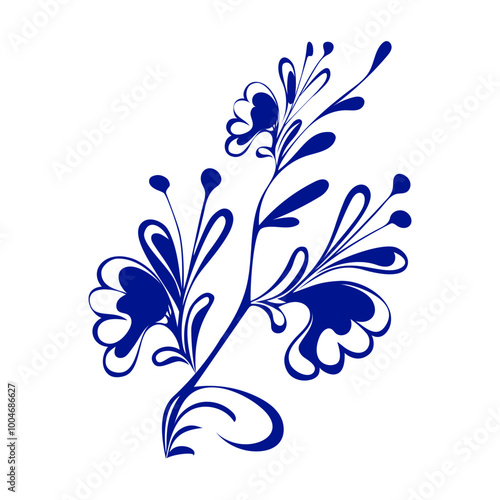 Vector decorative flower on white background blue silhouette for ornament, pattern